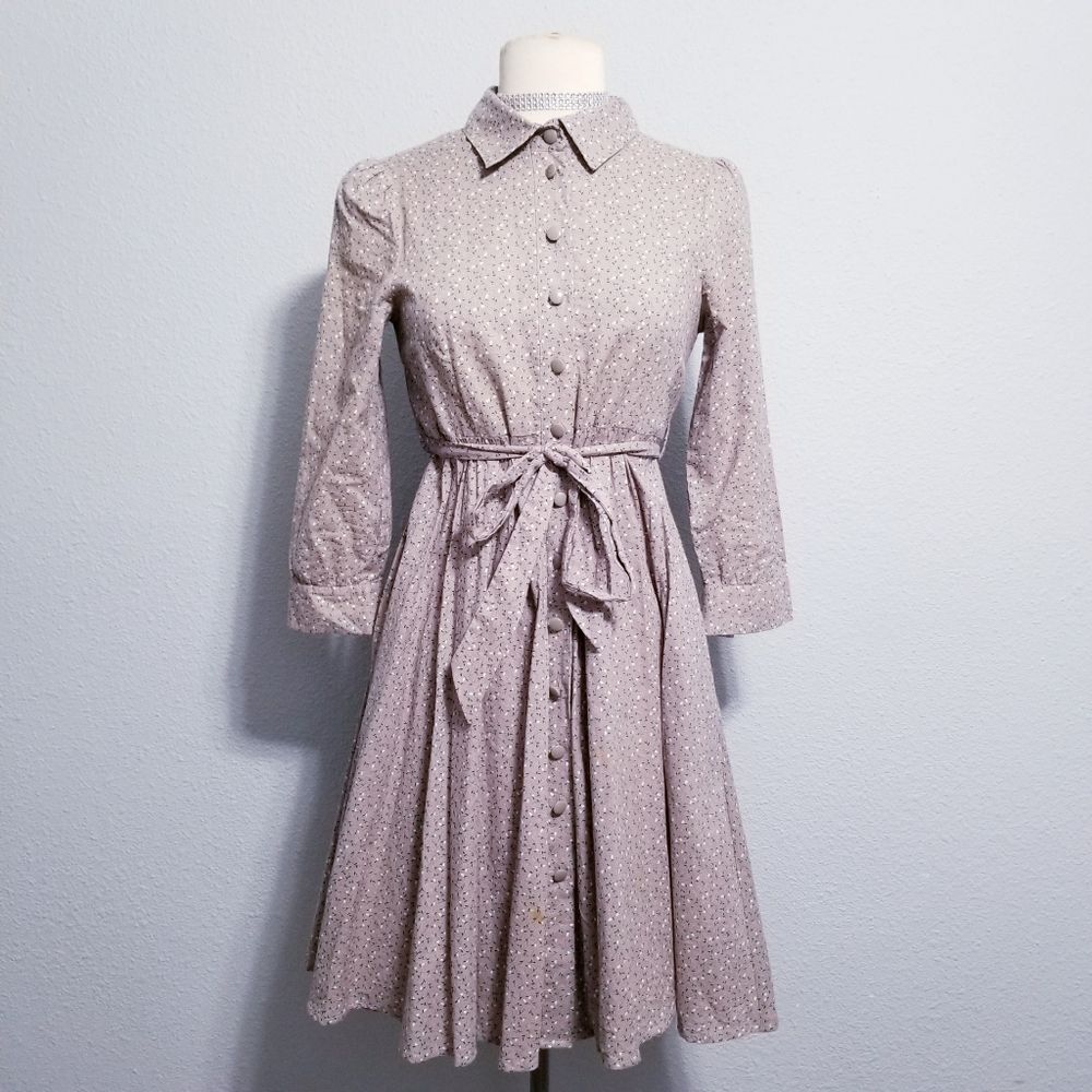 Cottagecore Floral Gray Button-Up Dress Size 34 XS